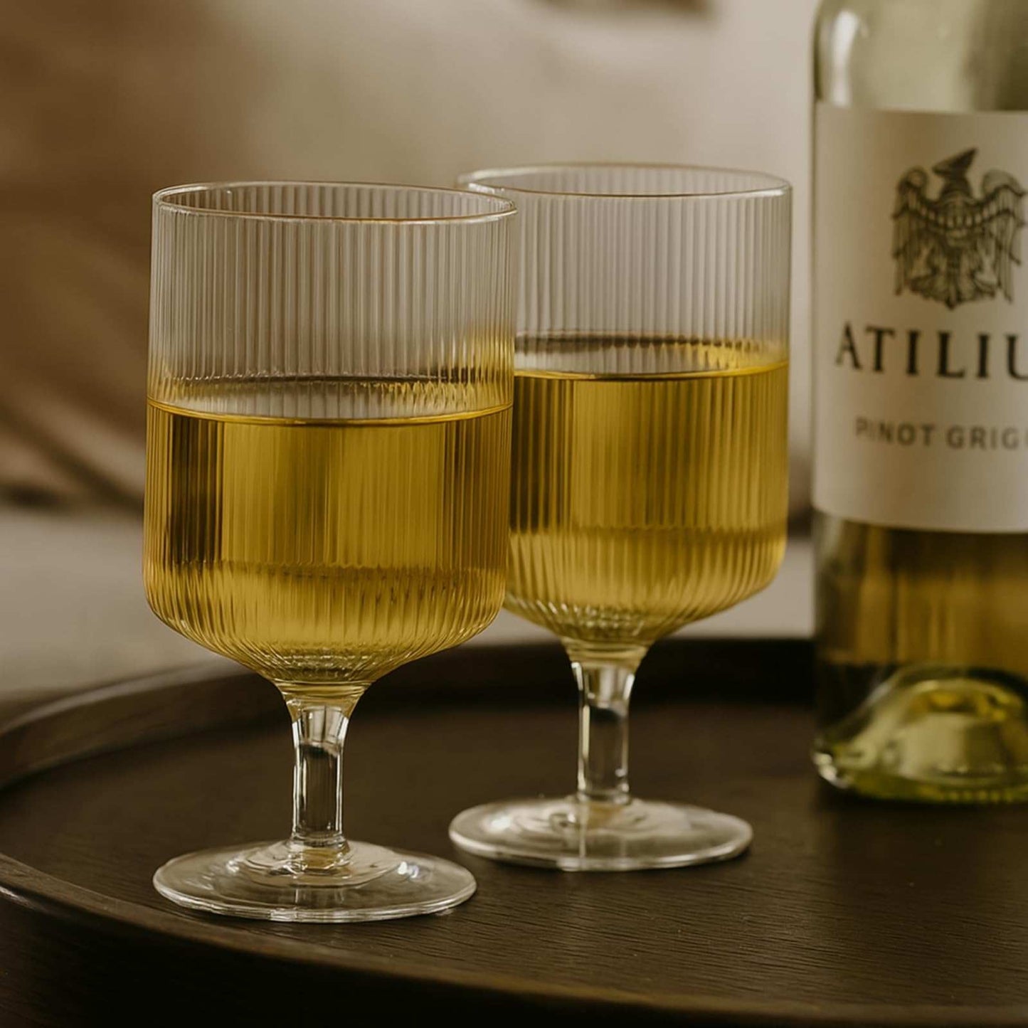 Khen Textured Clear Glass Ribbed Modern Elegant Wine Goblets | Set of 2