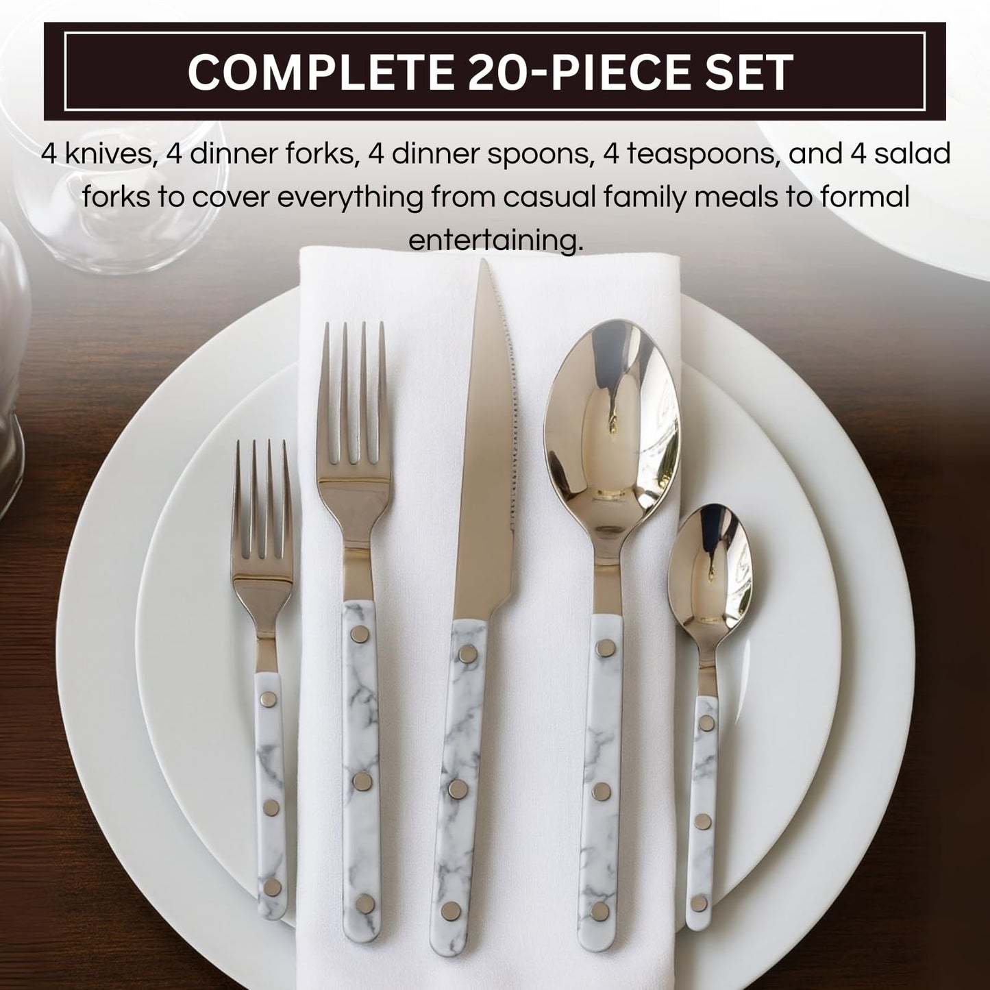 Khen 20-Piece Cutlery Set – Includes Dinner Knives, Forks, Spoons