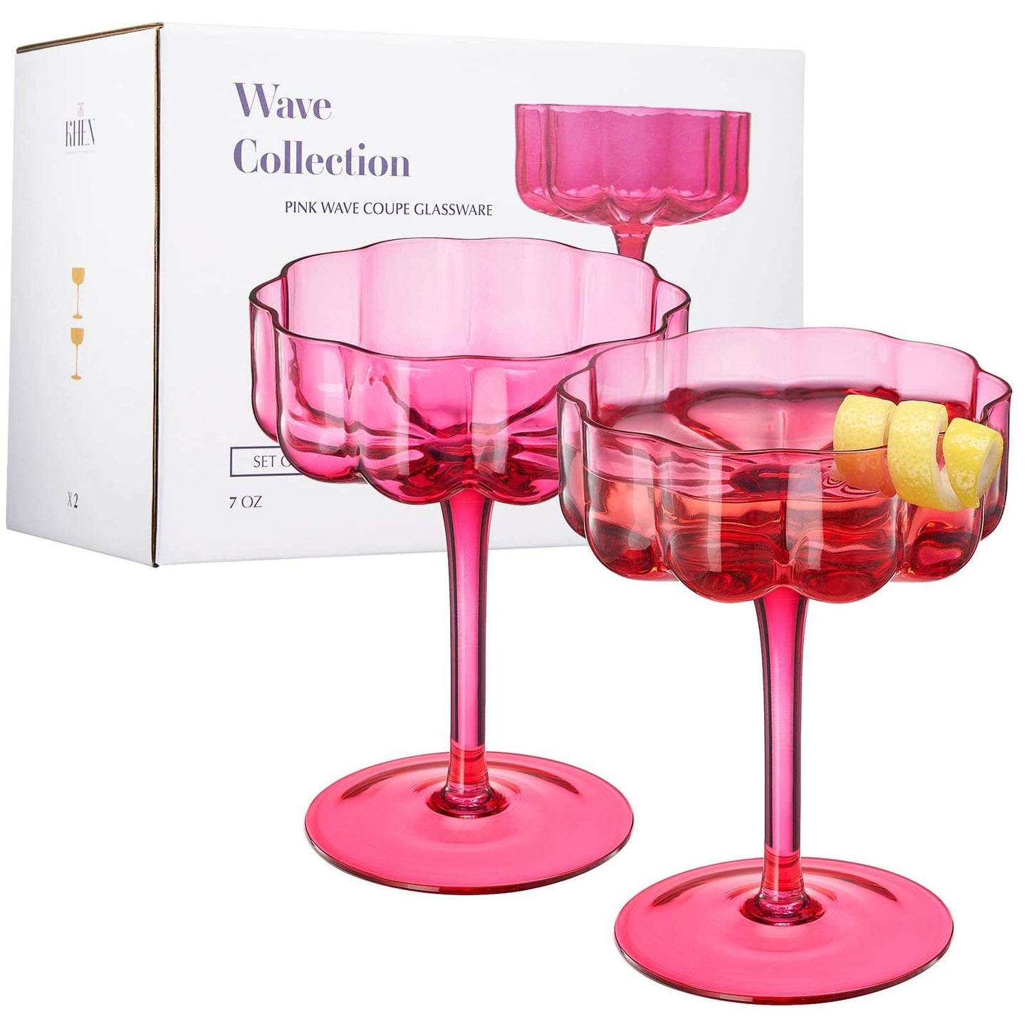 Flower Vintage Wavy Glass Coupes Martini, Champagne & Cocktail Coupes - Set of 2