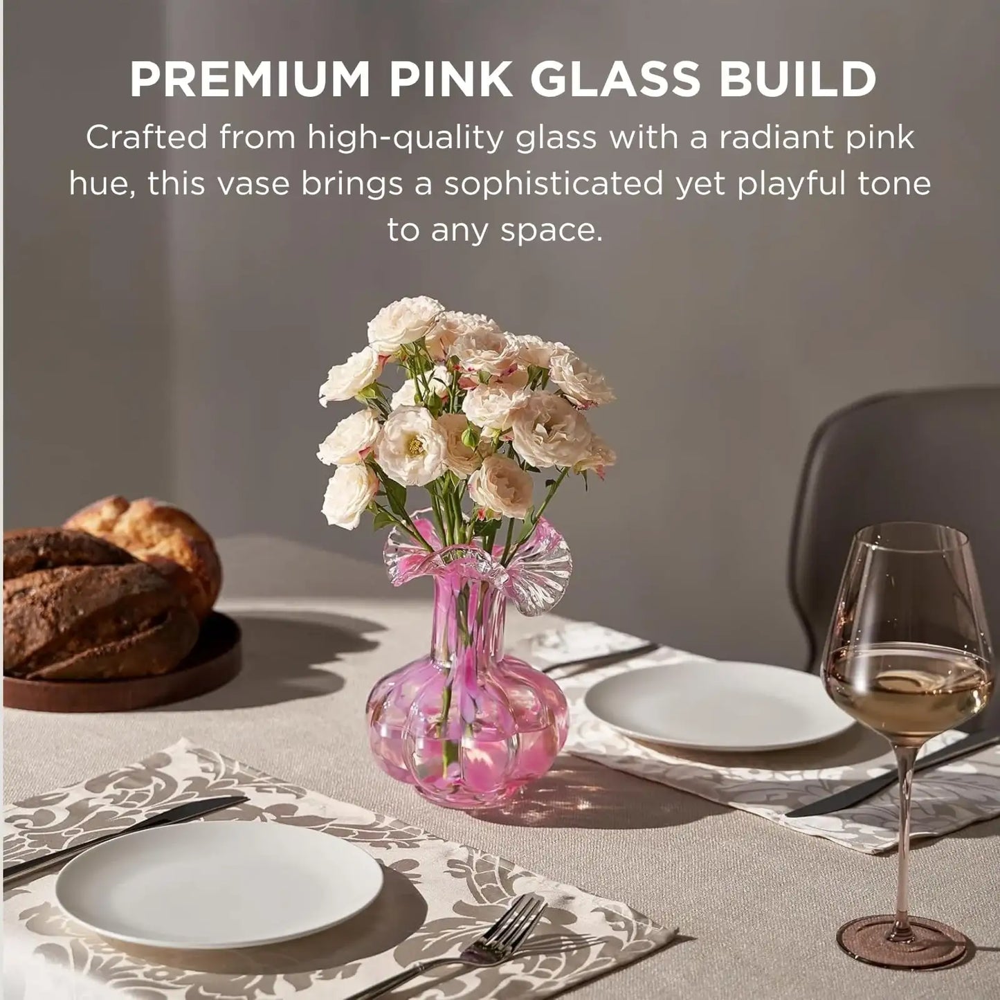 Soft Bloom Hand‑Blown Glass Flower Vase Décor  – 7″ 