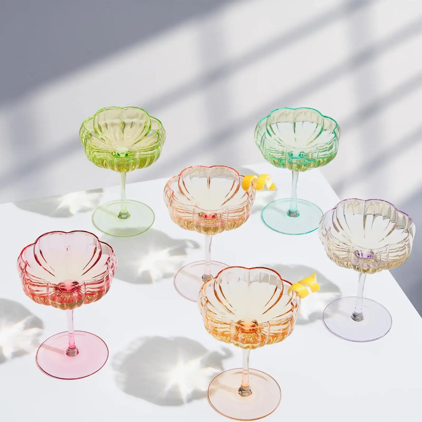 Flower Coupe Cocktail Glasses | Set of 4 | Bright Colors