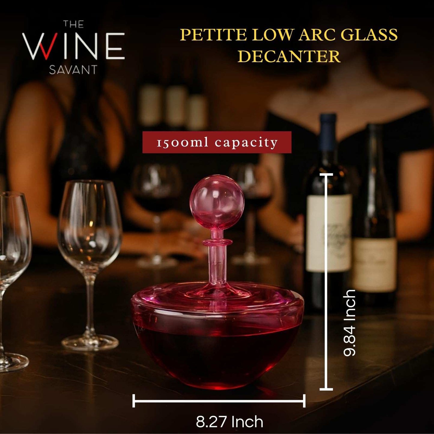 Blush Pink Low Arc Glass Decanter Handblown Captain’s Style Carafe