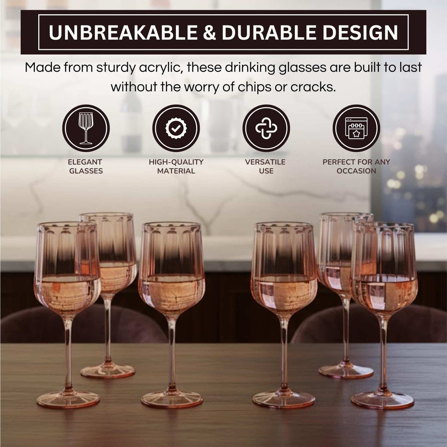 Khen Acrylic Lucia Stemmed Goblets - Set of 6 |14oz | Pink