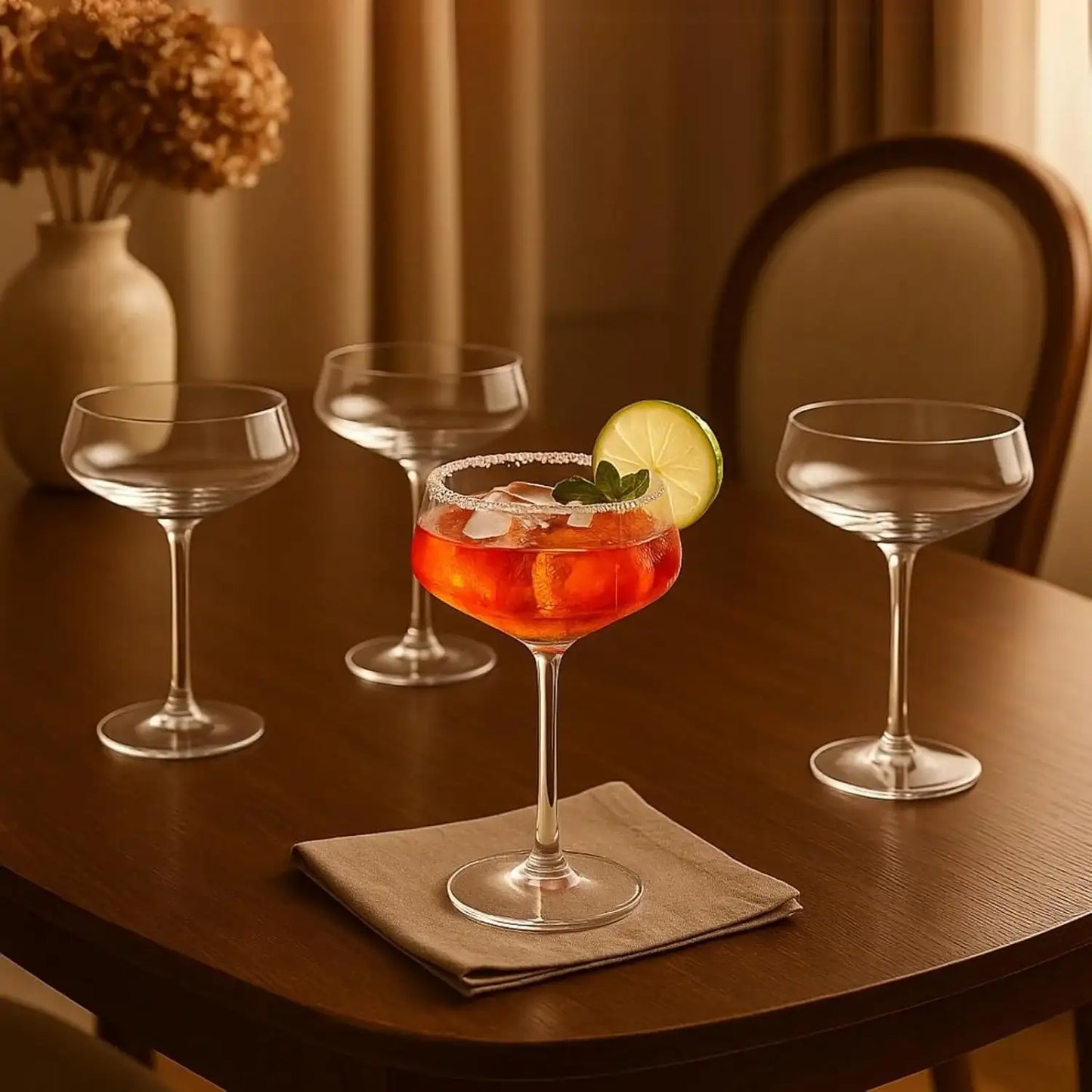 Khen Acrylic Coupe Glasses – Set of 4 Stemmed 8 oz Clear Cocktail Glasses