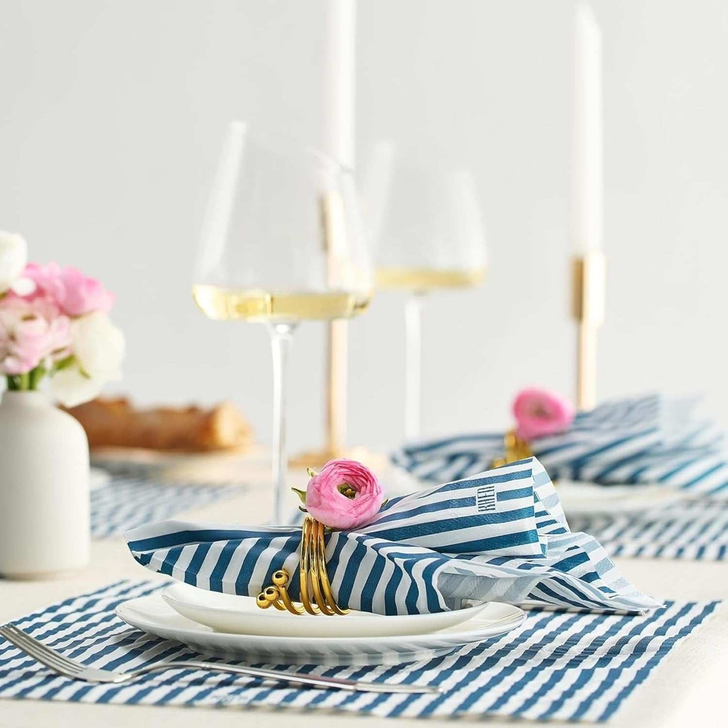 Tonal Striped Disposable Napkin Blue Set of 50 Pieces