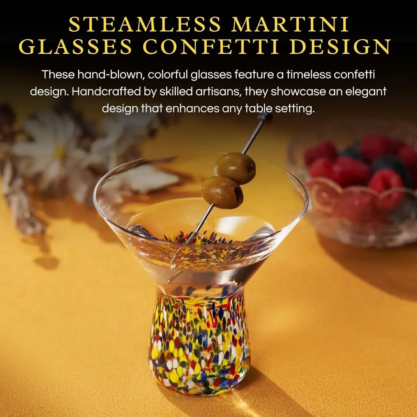 The Wine Savant Stemless Martini Glasses Hand Blown - Set of 2 Clear