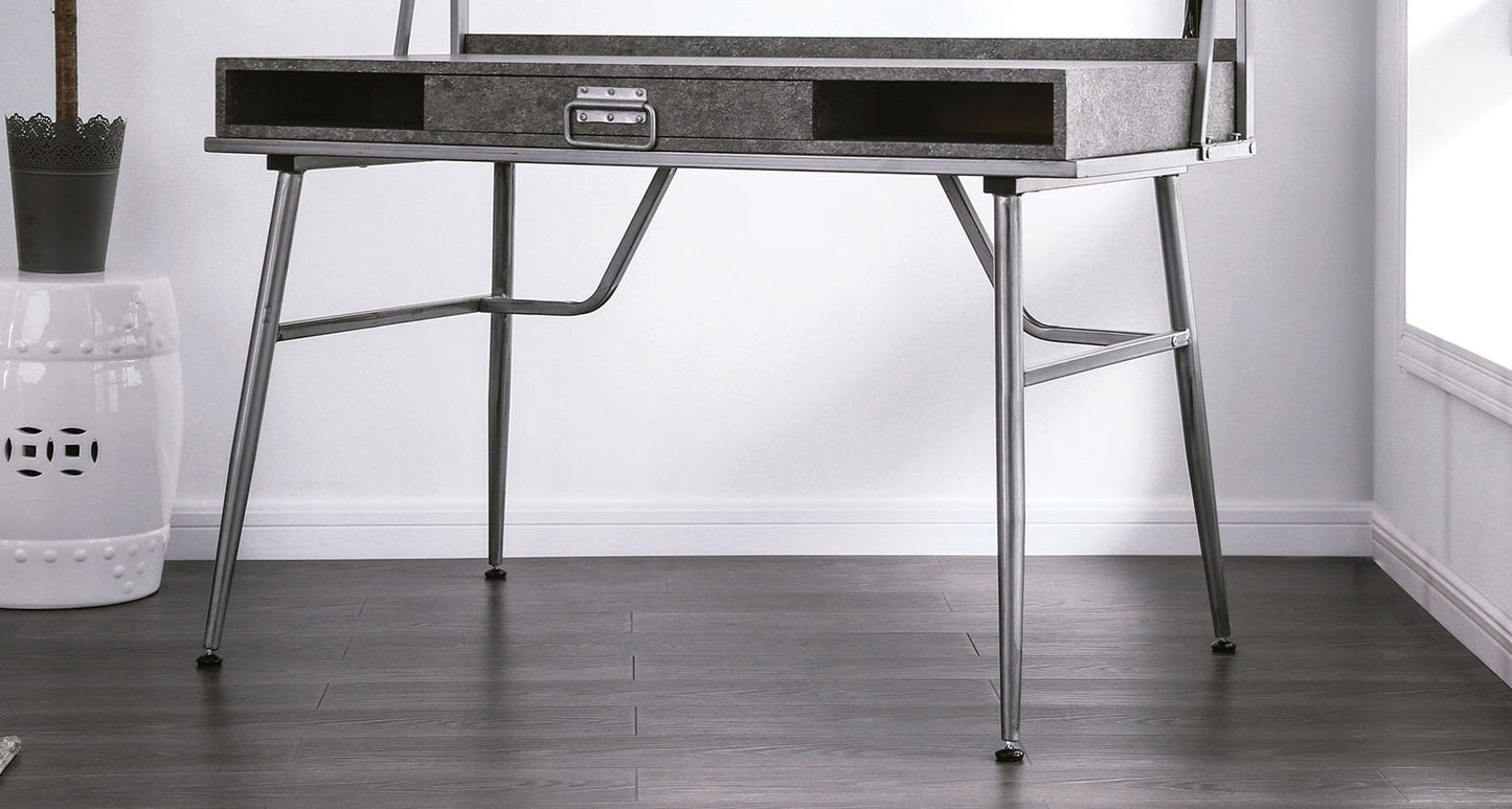 Modern Industrial Computer Desk USB Port One Drawer And Two Shelves With Metal Legs