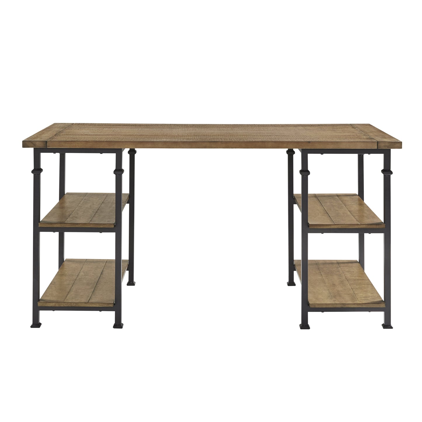 Vintage Industrial 1pc Writing Desk with 4 Open Shelves Rustic Poplar Finish Solid Wood and Metal Furniture Modern Design Office Table