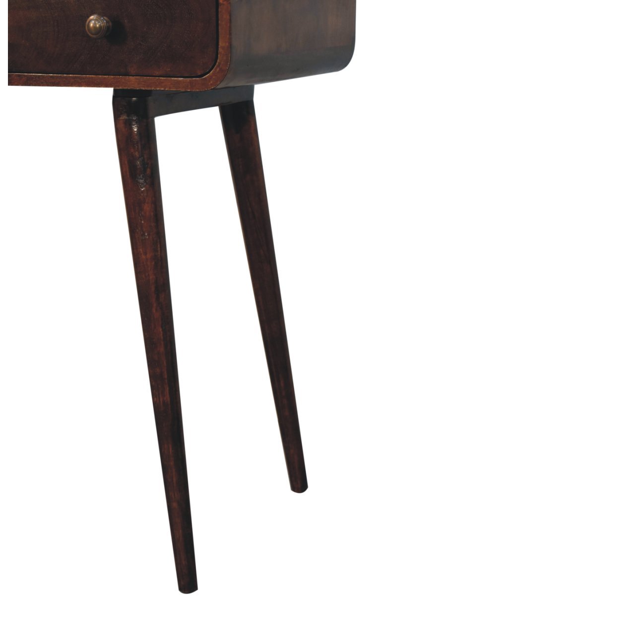 Solid Wood Curved California Walnut Writing Desk, 1-Drawer, 1 Open-Slot, Nordic Legs, Dark Brown