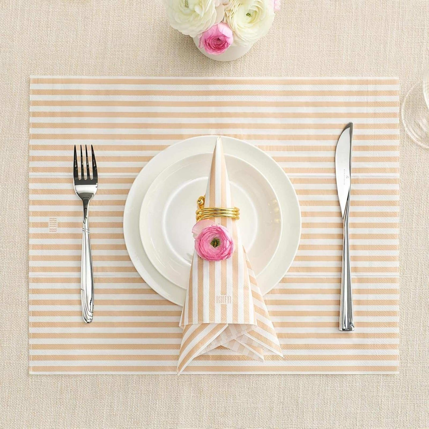 Tonal Striped Disposable Napkin Beige Set of 50 Pieces