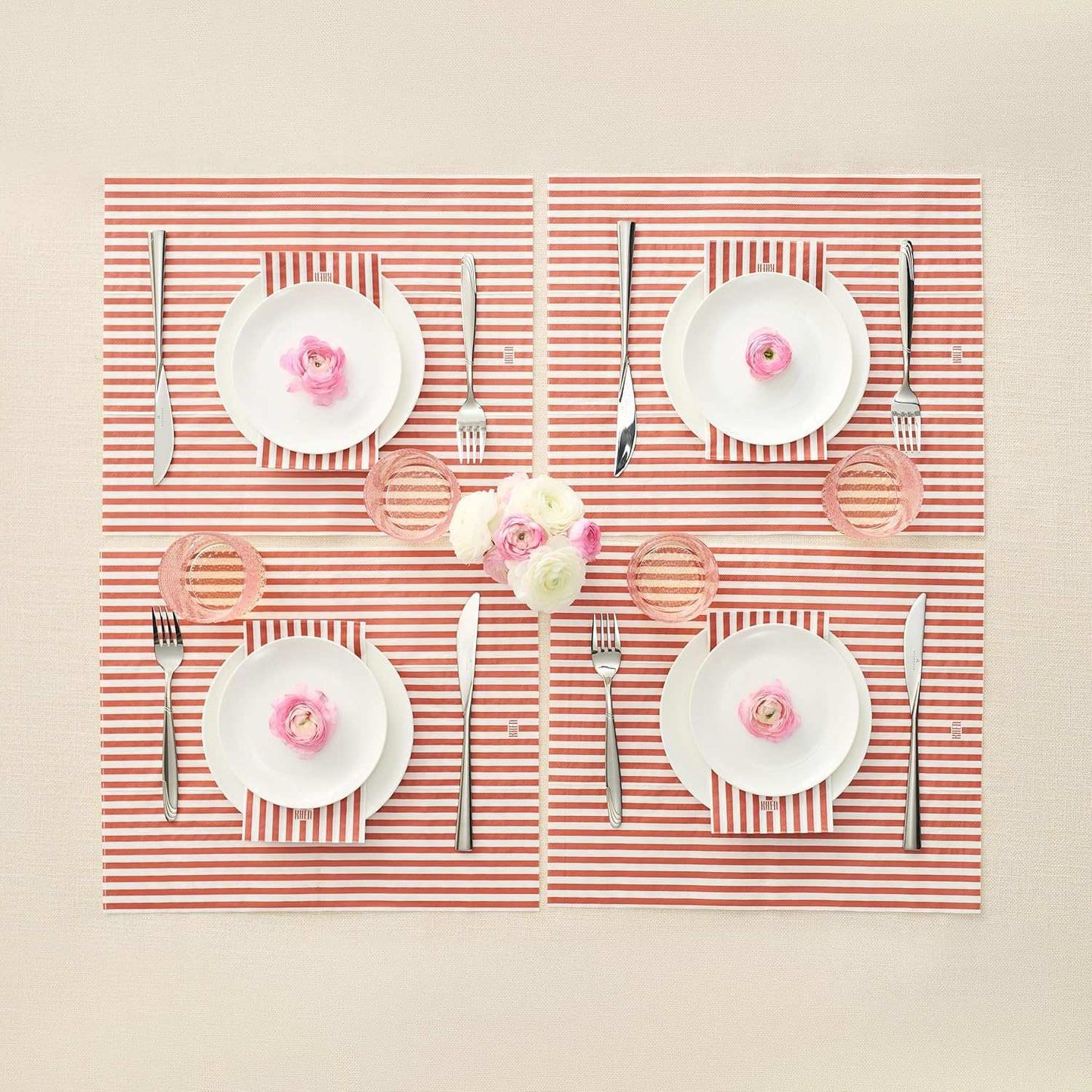 Tonal Striped Disposable Napkin Set in Stripe Red, 50 Pieces