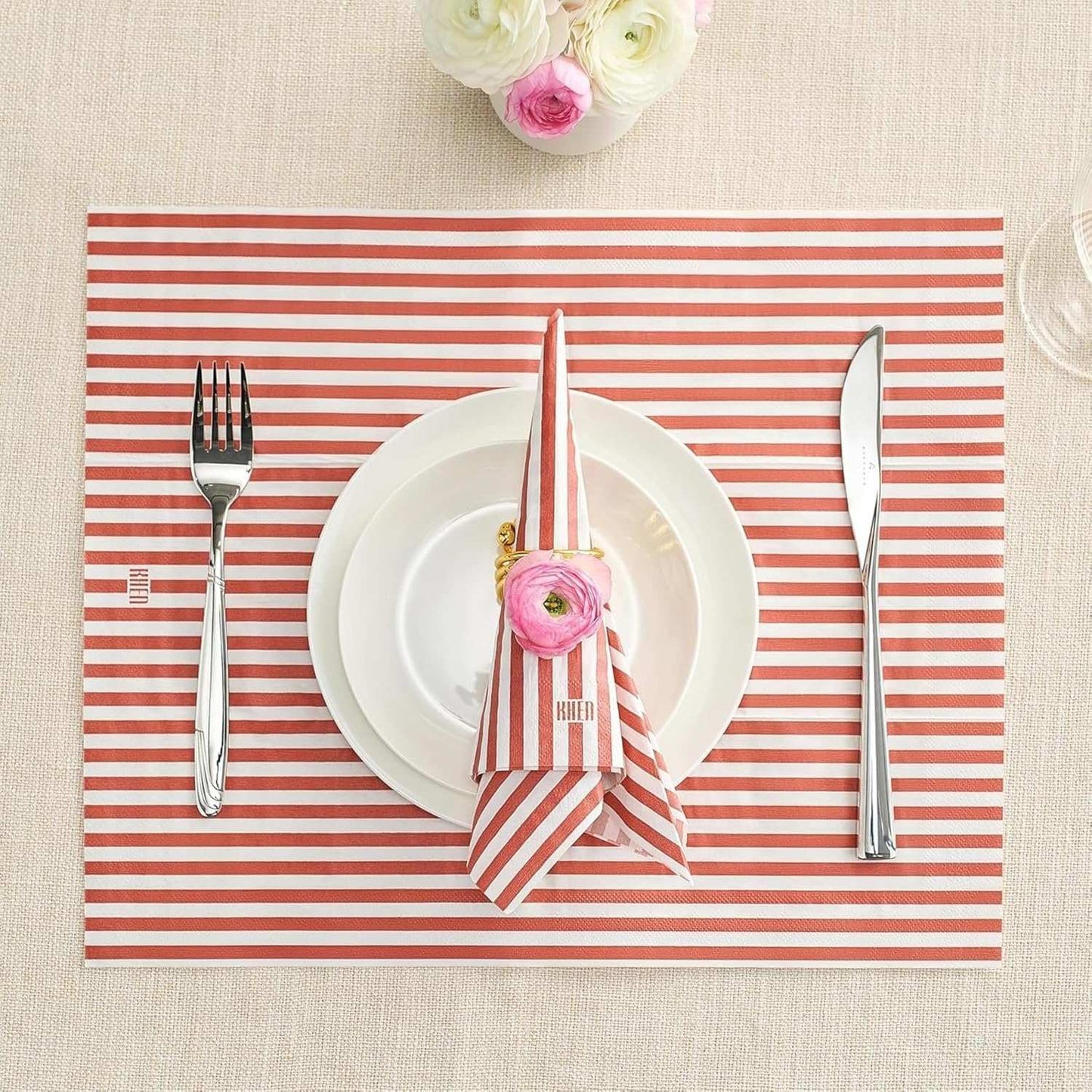 Tonal Striped Disposable Napkin Set in Stripe Red, 50 Pieces