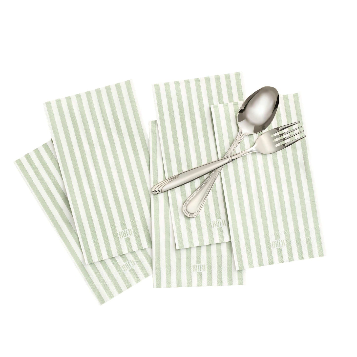 Tonal Striped Disposable Napkin Set in Green, 50 Pieces