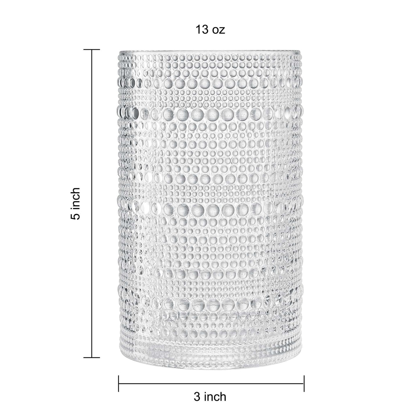 Khen Hobnail Drinking Glasses with Straws | Clear Colors | Set of 6