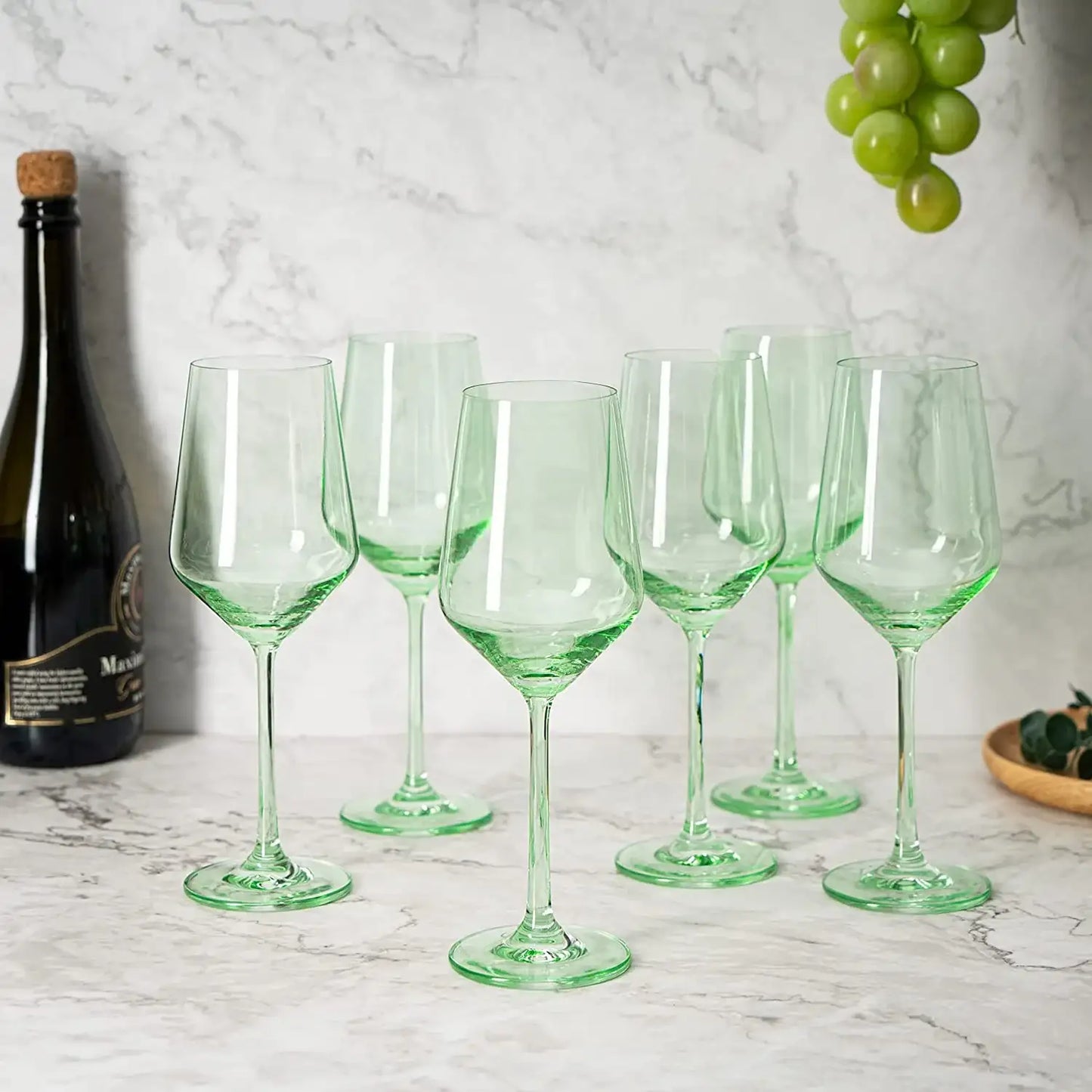 Rhea Stemmed Wine Glassware, Set of 6, Green