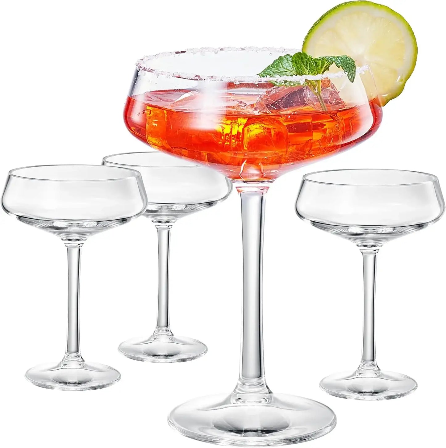 Khen Acrylic Coupe Glasses – Set of 4 Stemmed 8 oz Clear Cocktail Glasses