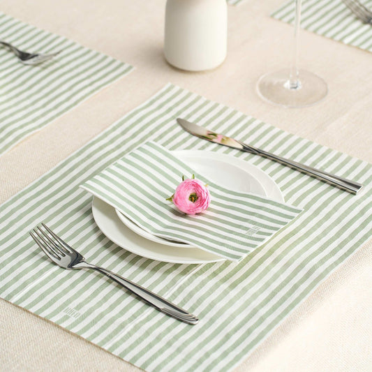 Tonal Striped Disposable Napkin Set in Green, 50 Pieces