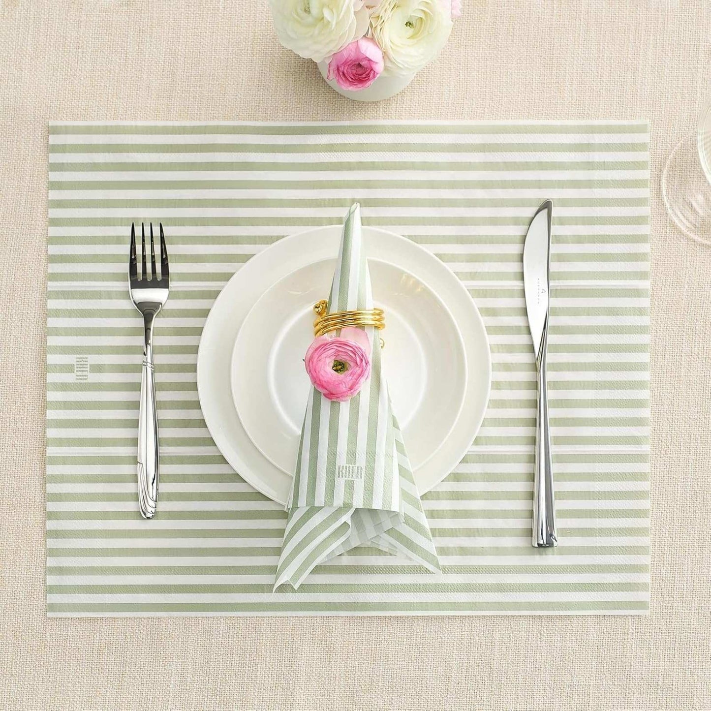 Tonal Striped Disposable Napkin Set in Green, 50 Pieces