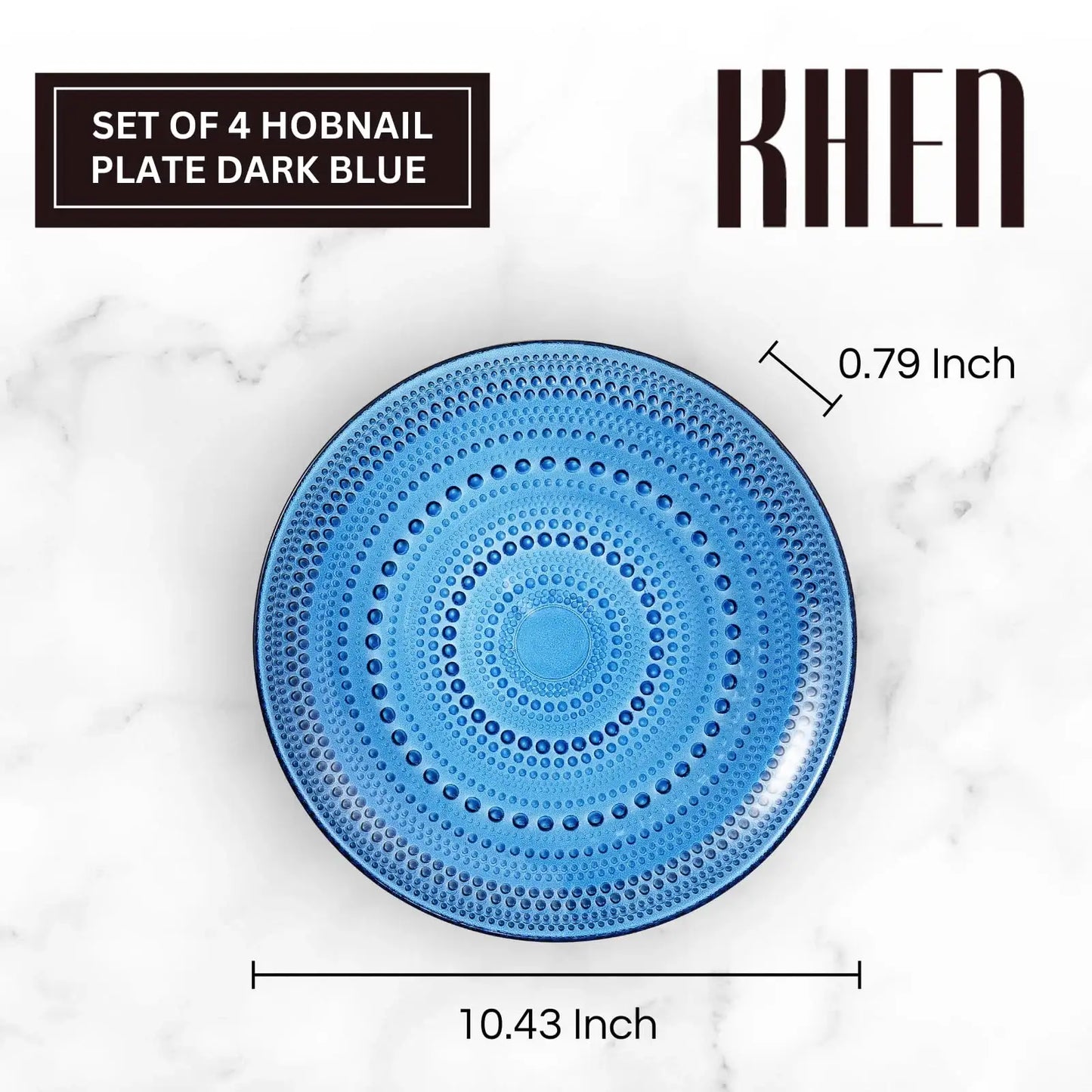Glass Hobnail Dinner or Charger Plates | Set of 4 | Dark Blue