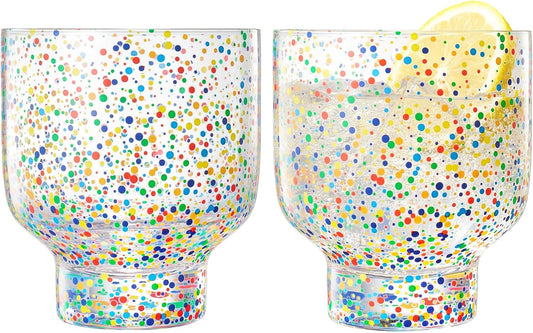 Khen Confetti Stemless Tumblers Set Colorful Drinkware Barware Clear Festive Cups - 12oz Clear