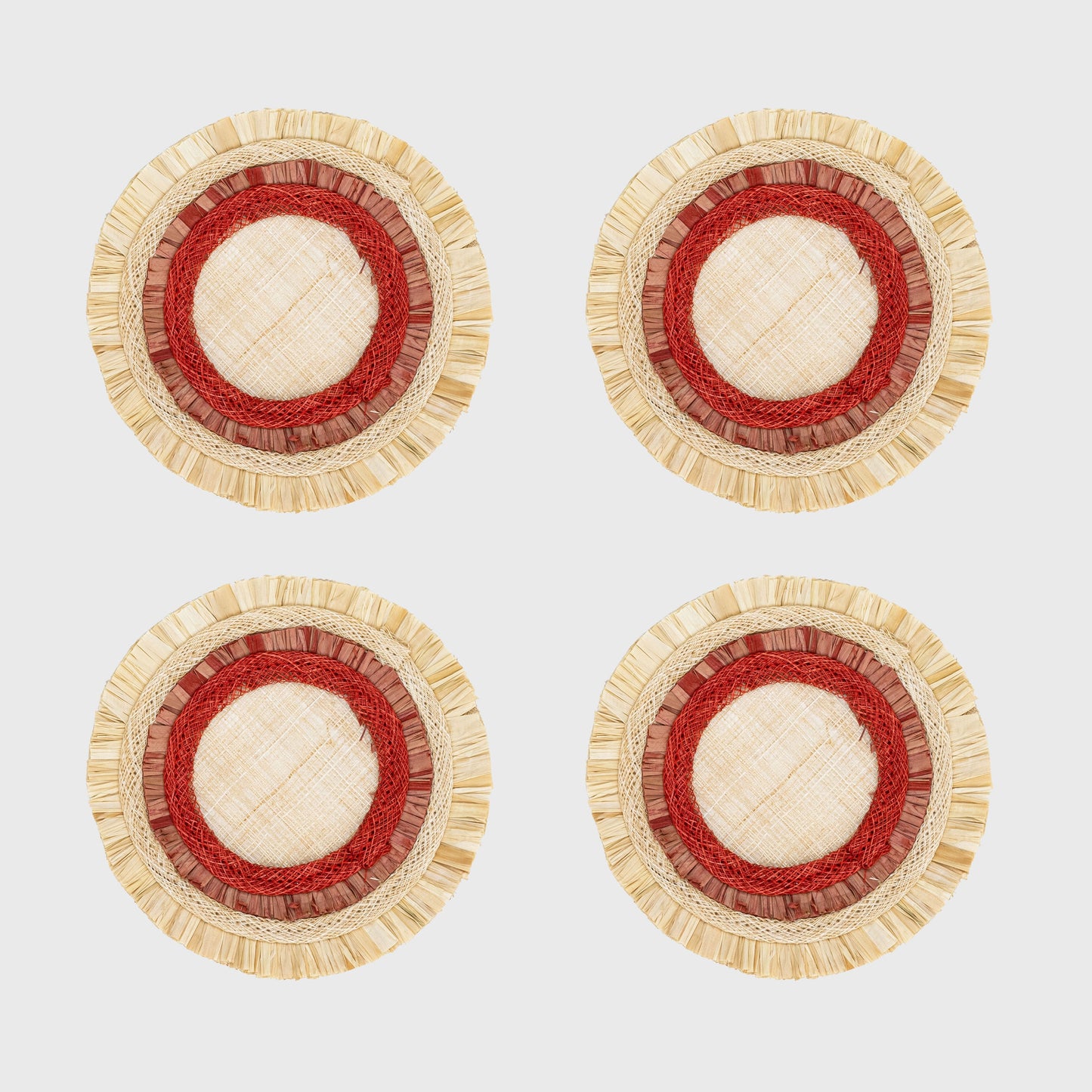 Ruffle edge straw coasters, red