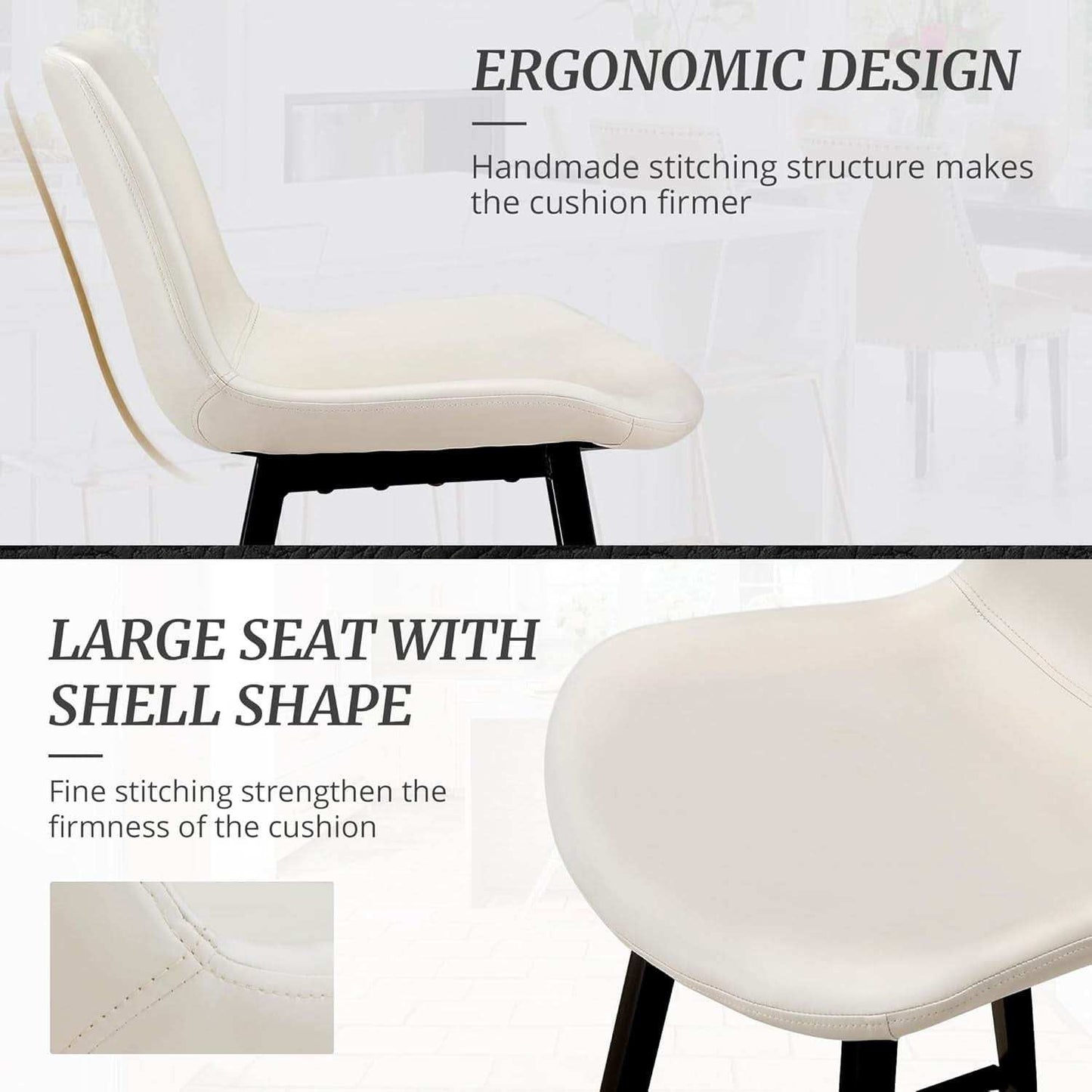 24 Inch Faux Leather Bar Stool Set of 3 With Back and Footrest, Antique White for Kitchen Island