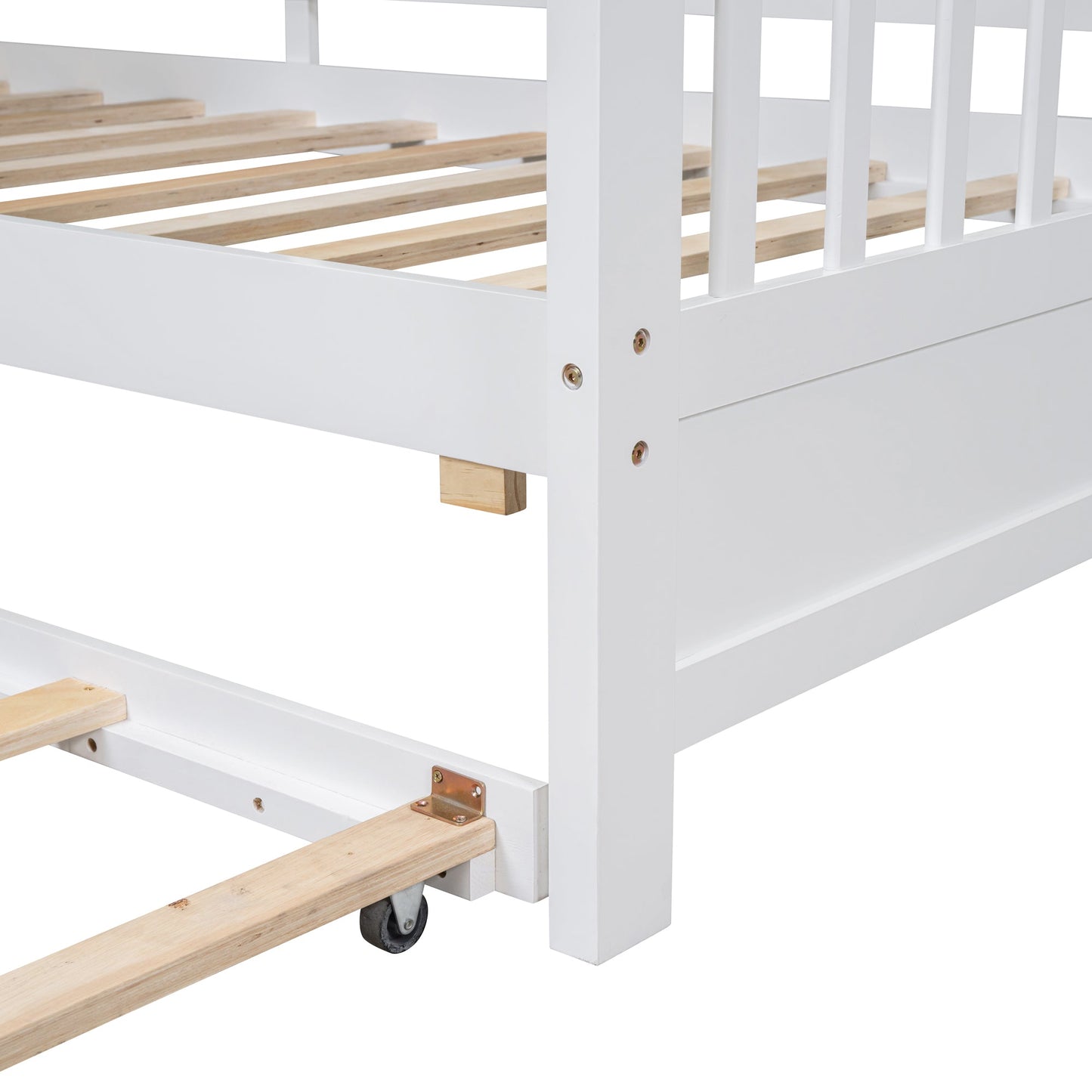 Wooden Twin Size House Bed With Trundle, Modern Design for Kids with Storage Shlef, White(old SKU HL000094AAK)