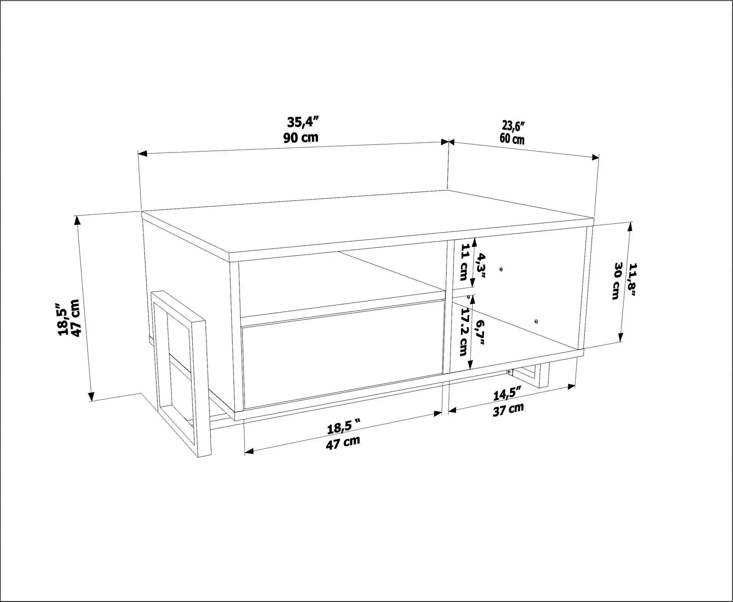 Utopia 35" Wide Coffee Table with Storage Cabinet