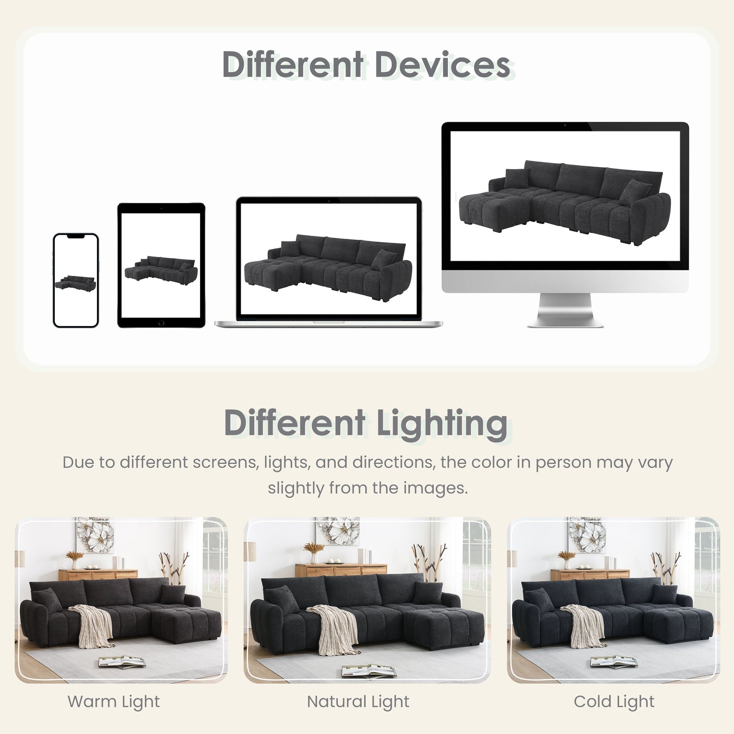 110' Modular Sectional Sofa, L Shape with Extra-large Seat, Pull-line Design, Movable Ottoman, High Density Foam, Free Combination, Sturdy Metal&Wood Frame, Boucle Fabric, 3 Colors