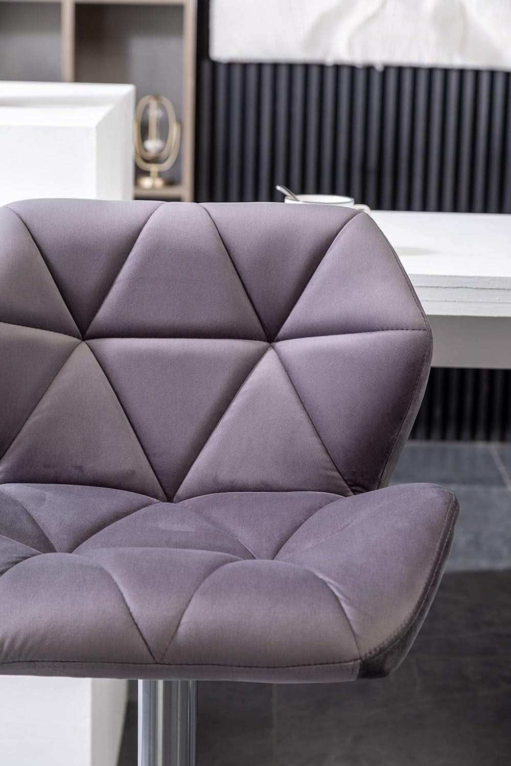 Breni Velvet Diamond Tufted Swivel Adjustable Height Bar Stool Set Of 2 Gray