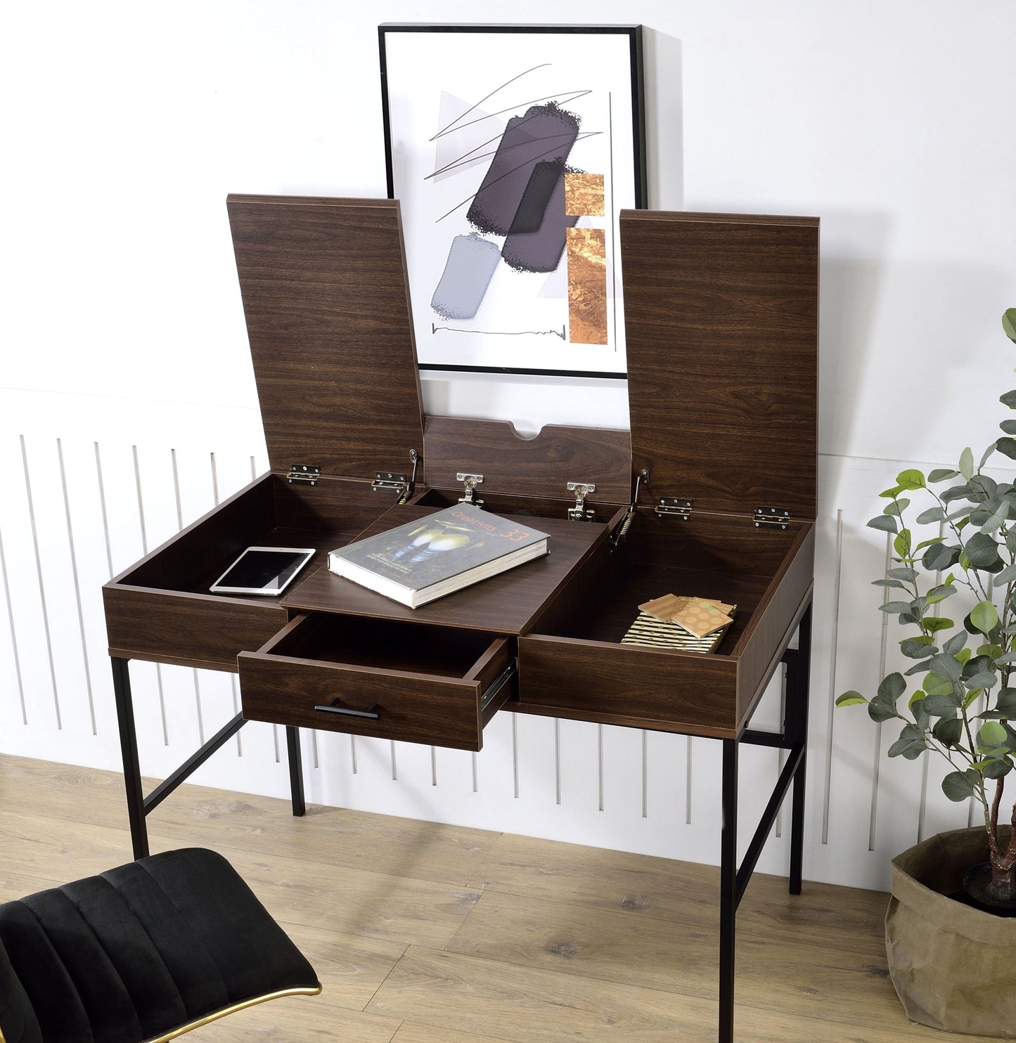 Verster Oak & Black Finish Writing Desk W/USB