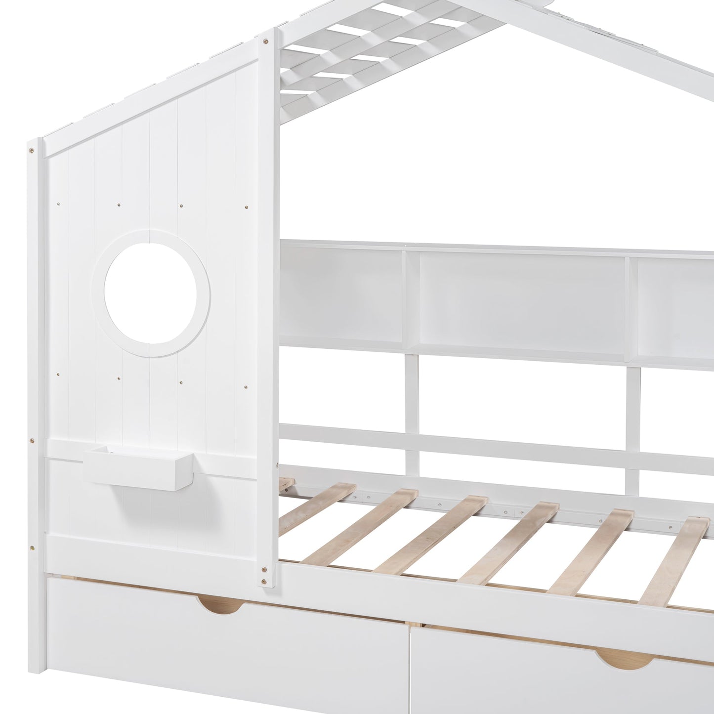 Wooden Twin Size House Bed with 2 Drawers,Kids Bed with Storage Shelf, White(Old SKU: HL000051AAK)