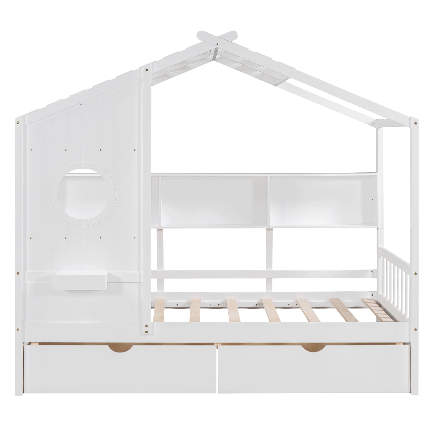 Wooden Twin Size House Bed with 2 Drawers,Kids Bed with Storage Shelf, White(Old SKU: HL000051AAK)