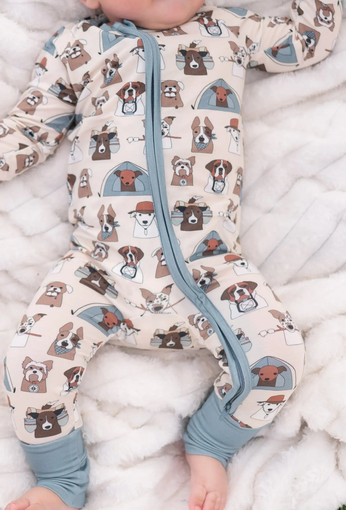 Camp Paws (Convertible Zip Footies) - Blue