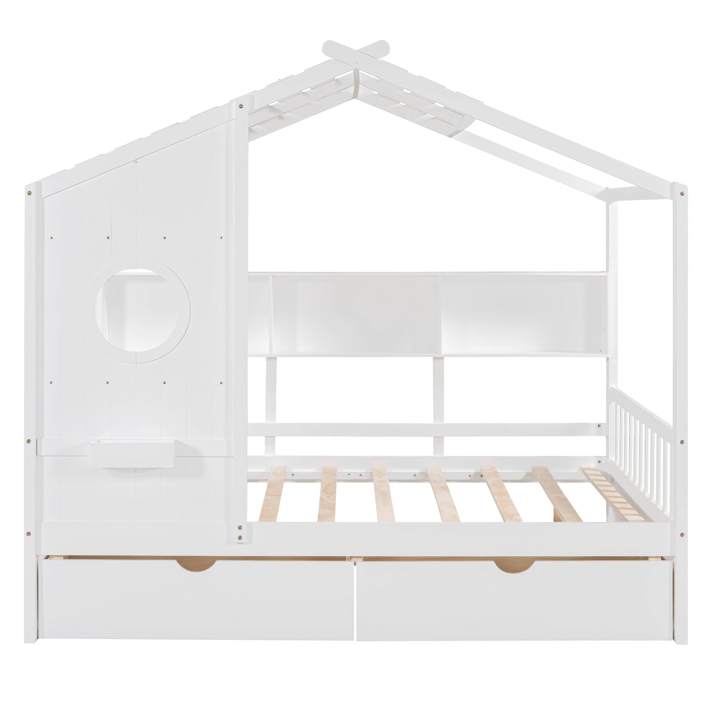 Wooden Full Size House Bed with 2 Drawers,Kids Bed with Storage Shelf, White(Old SKU: HL000052AAK)
