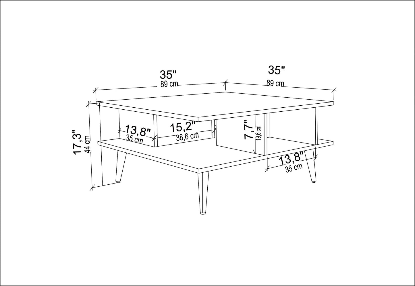 Akya 35 inch Wide Square Coffee Table with Open Shelf Storage