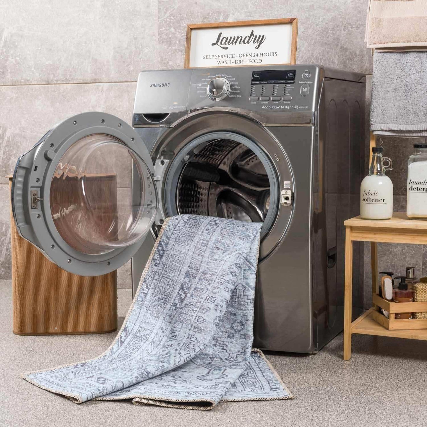 Barny Gray Denim Washable Rug - Clearance