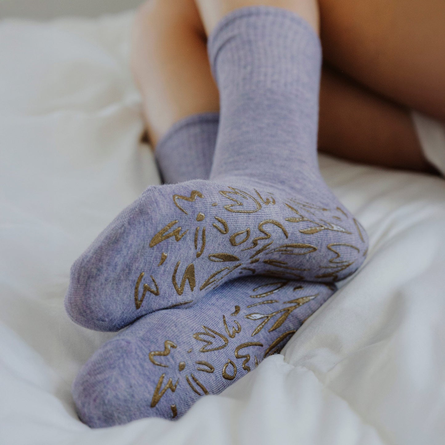 Serene Socks- Adult Organic Cotton Non-Slip Socks- 4 Seasons- Lavender- 2 Pairs