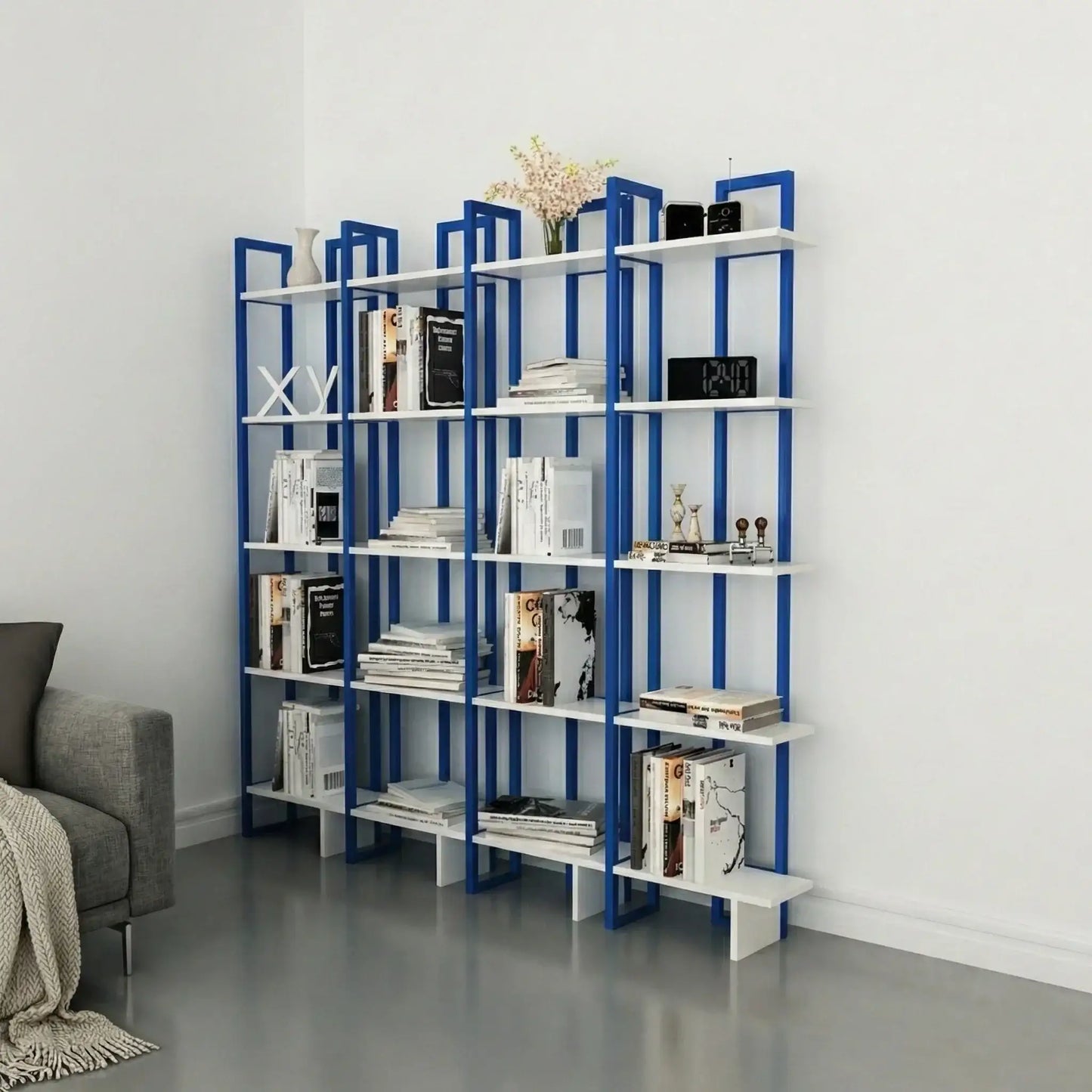 Alice 71" Tall Metal Manufactured Wood Bookcase | Corner Bookcase