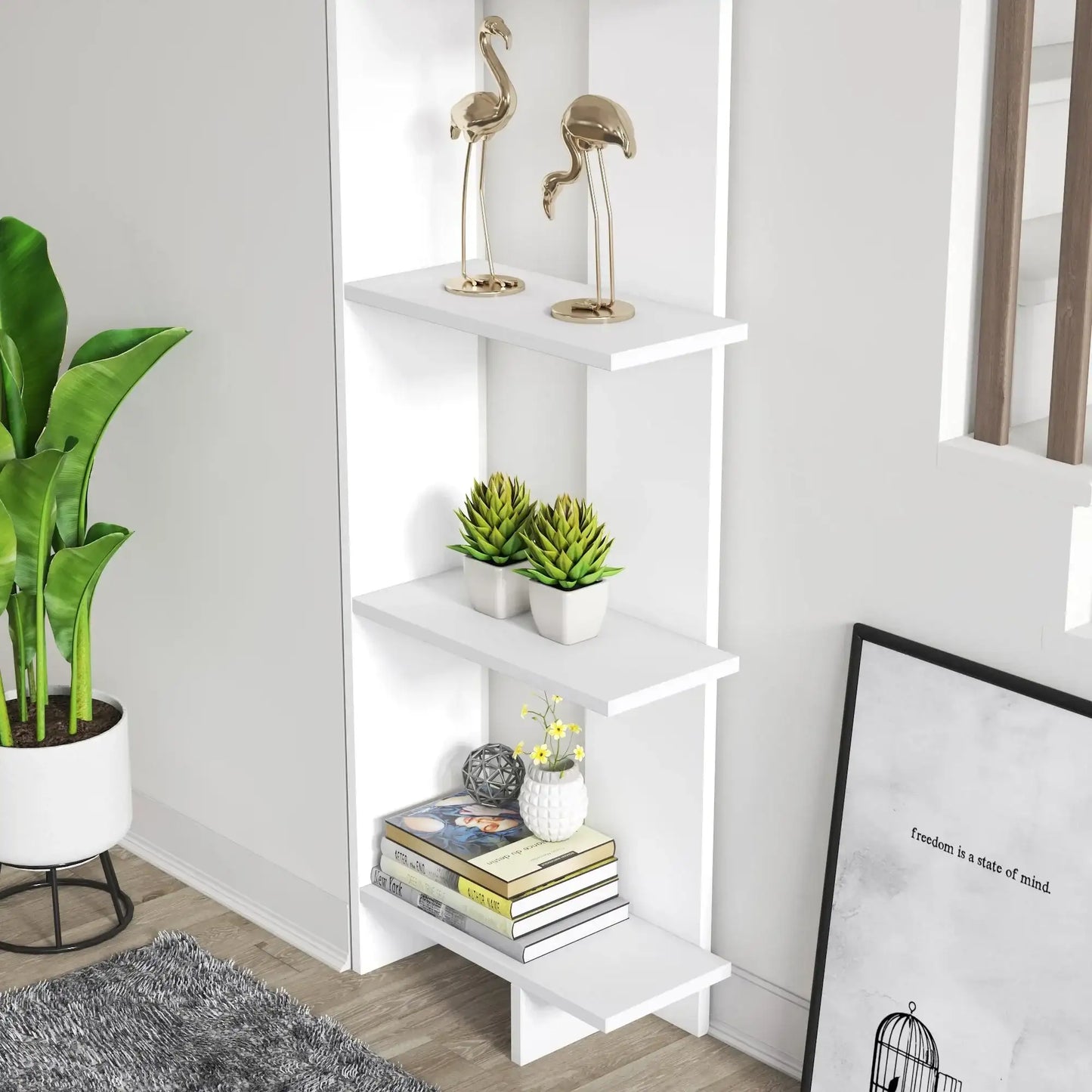 Alice 67” Corner Bookcase – 5-Tier Narrow L-Shaped Wall-Mounted Corner Bookshelf