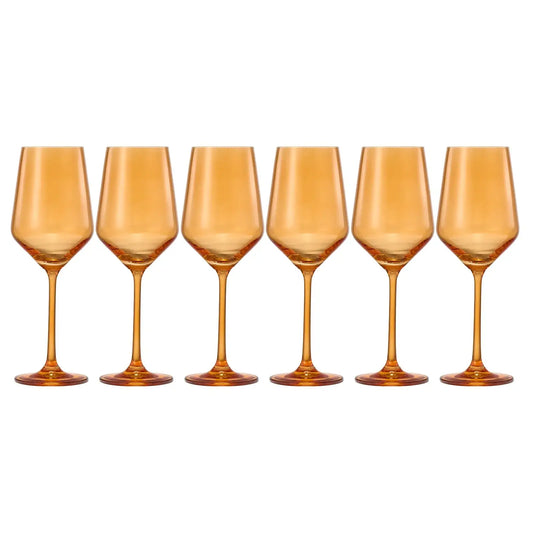 Rhea Stemmed Wine Glassware, Set of 6, Amber