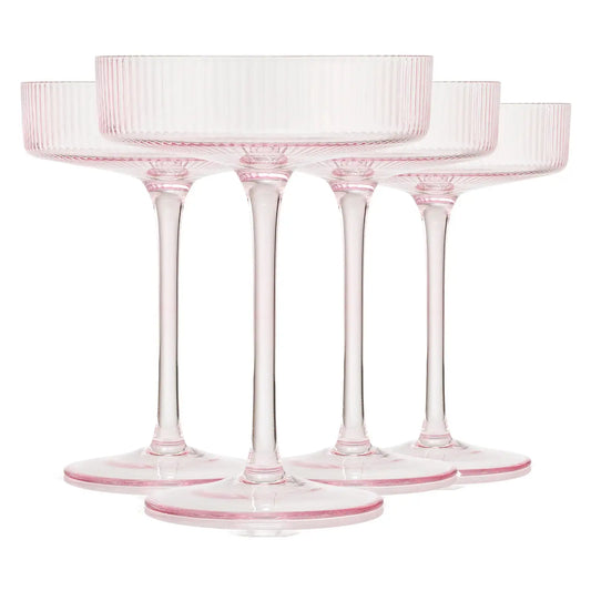 Como Ribbed Champagne Coupe Cocktail Glassware, Set of 4