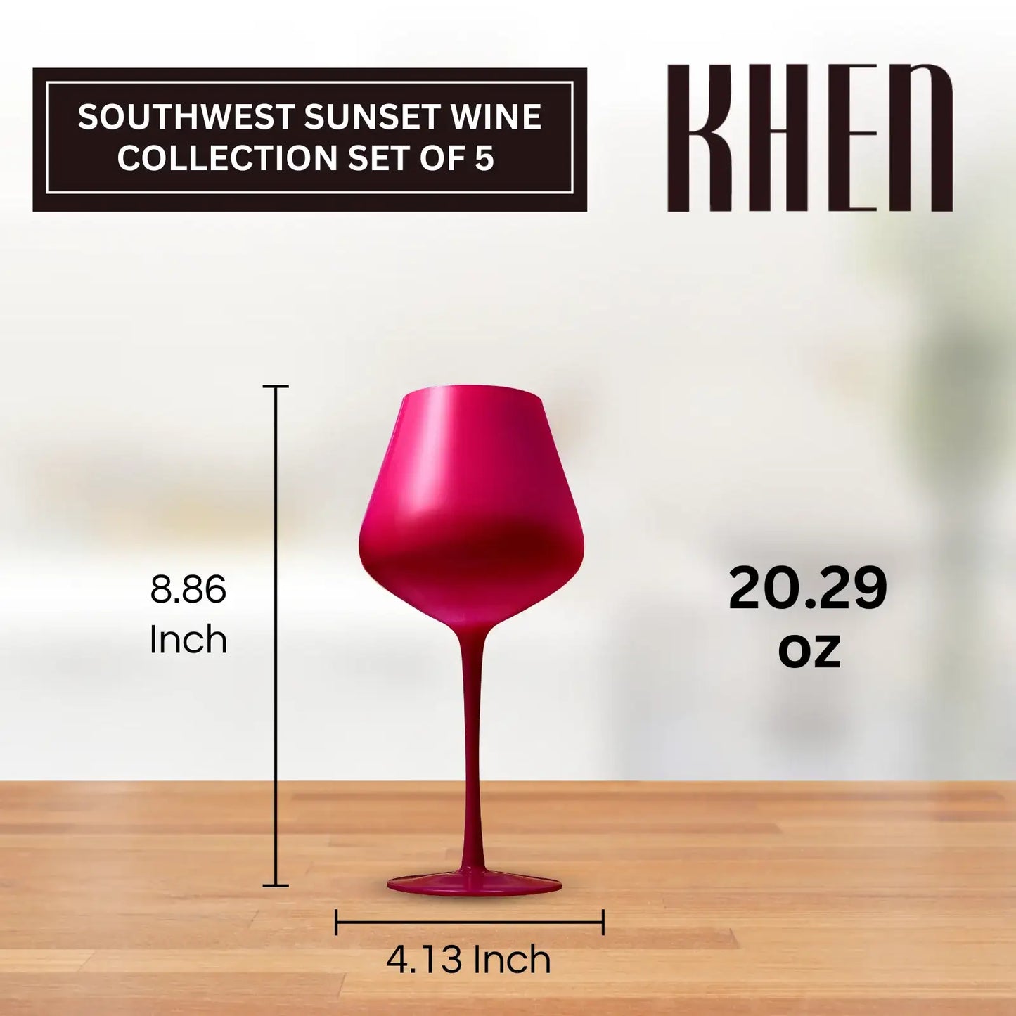 Southwest Sunset Large Colored Wine Glass| Set of 5 | 20 oz