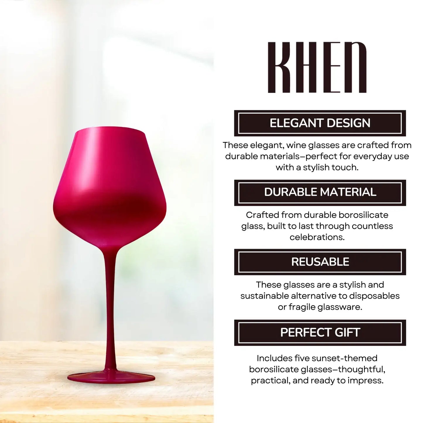 Southwest Sunset Large Colored Wine Glass| Set of 5 | 20 oz