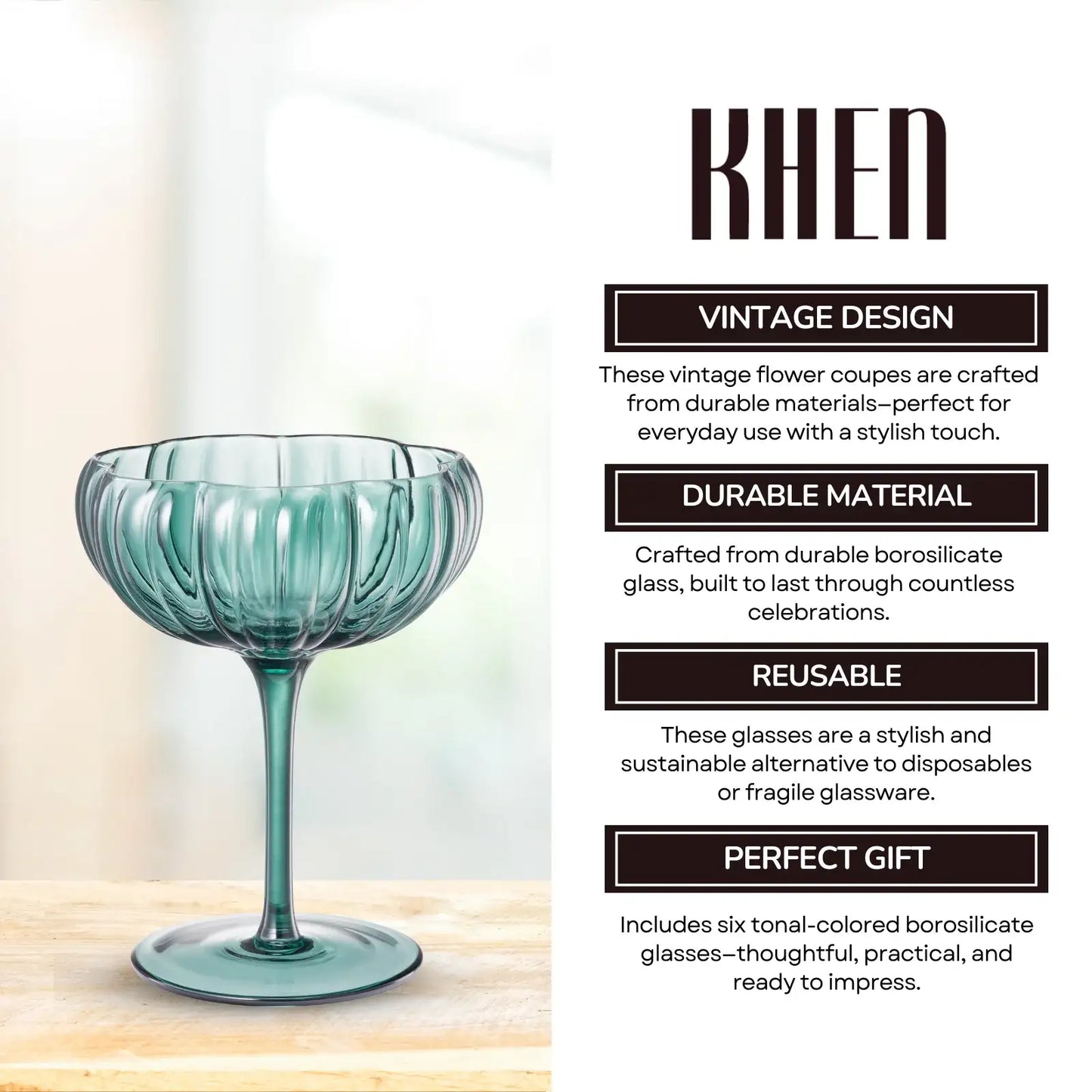 Flower Coupe Cocktail Colored Glasses | Set of 6 | Muted
