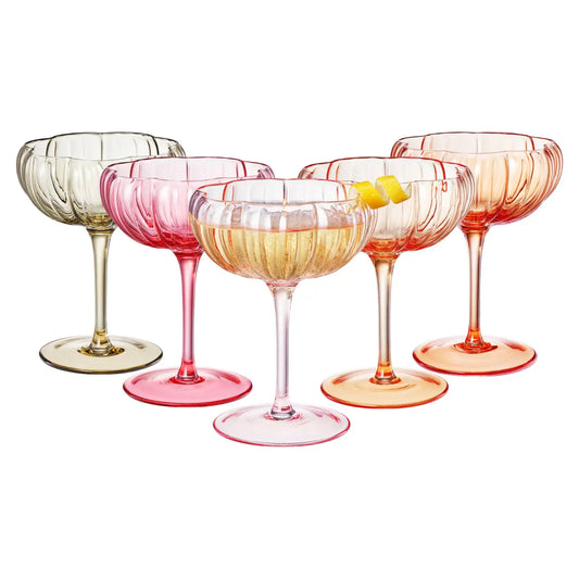 Flower Coupe Cocktail Glasses | Set of 4 | Bright Colors