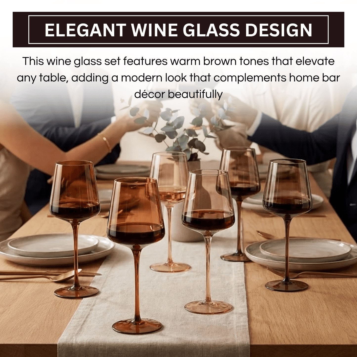 Venus Wine Glasses, Set of 6, Brown Shades 22.3oz Glass Tall