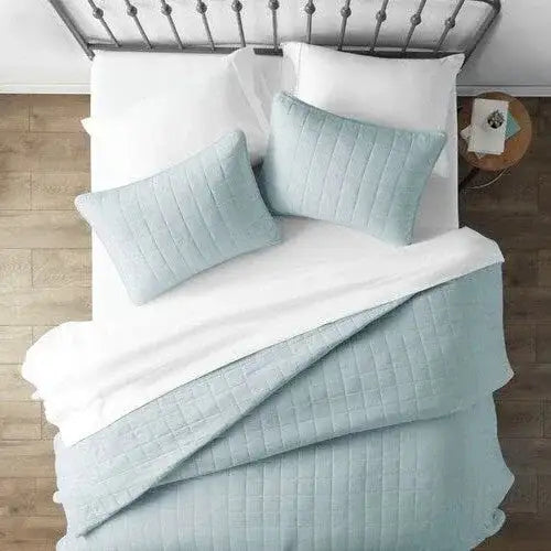2 Piece Microfiber Farmhouse Coverlet Bedspread Set Light Blue, Twin/Twin XL