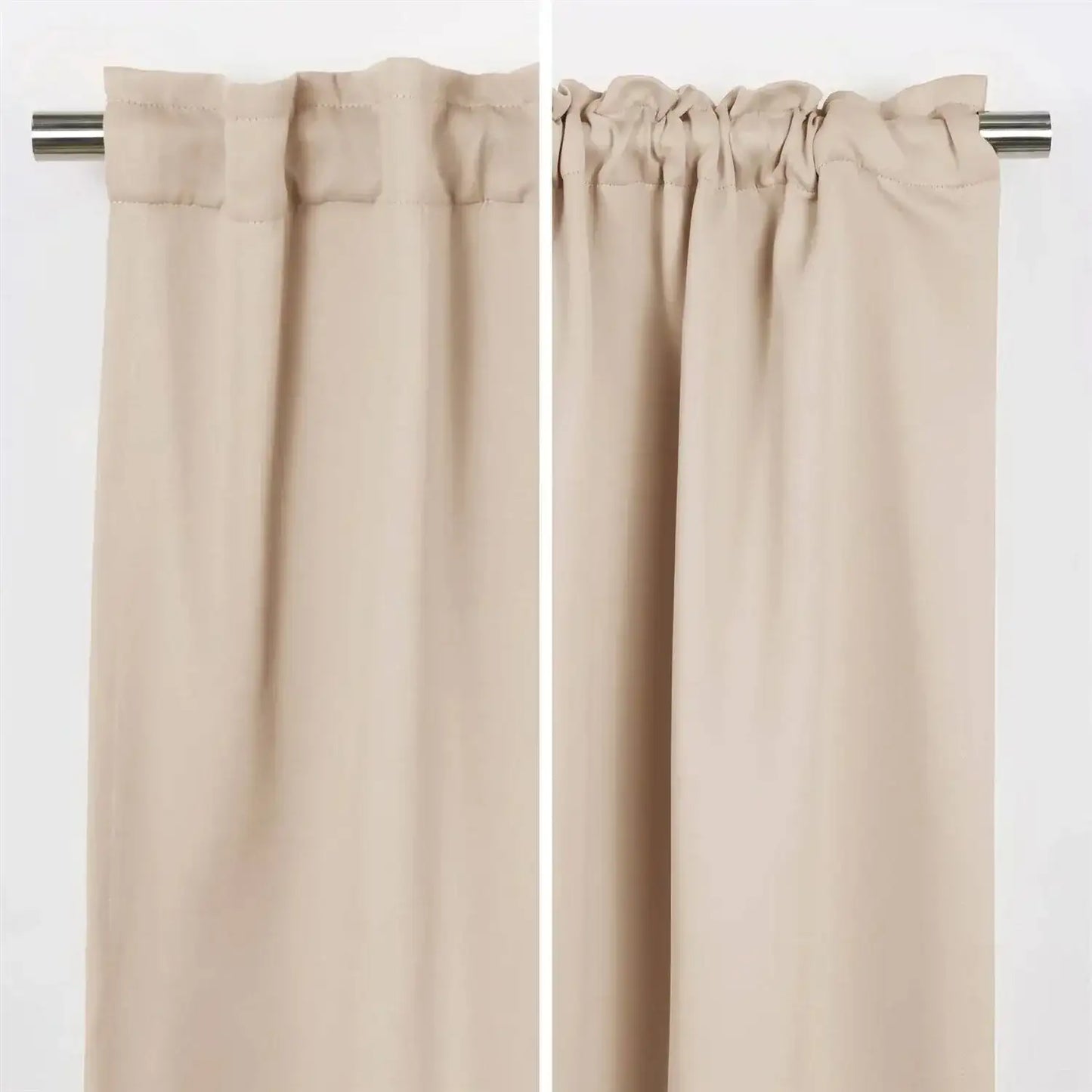 52 x 132 inch Solid Beige Cream Thermal Blackout Curtain Panels - Set of 2