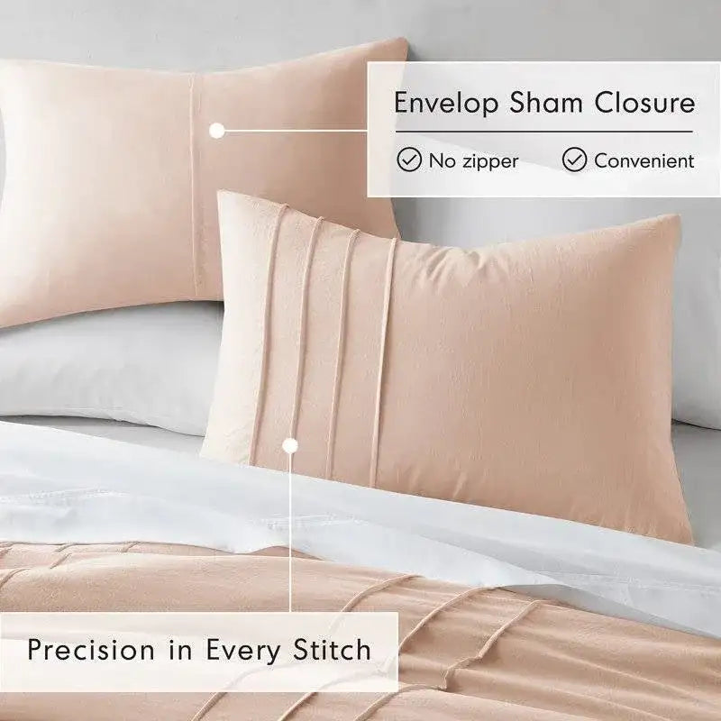 Queen size Microfiber Pleated Soft Washed Comforter Set in Pink Blush